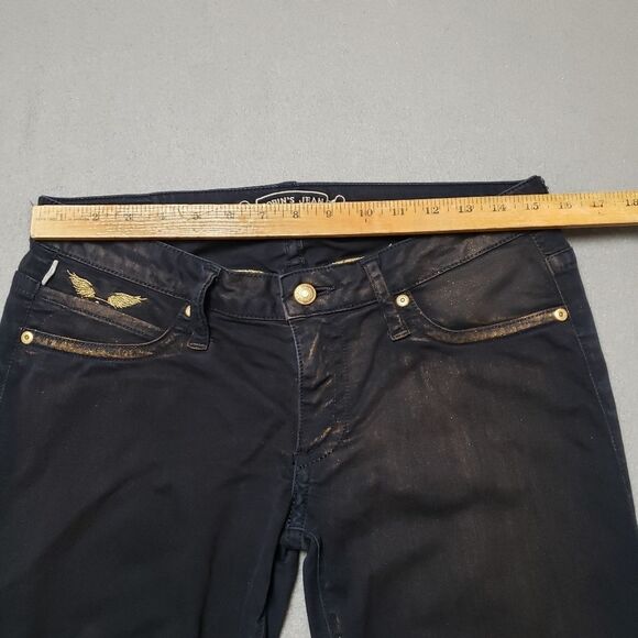 Robin's Jeans Gold And Black Fade Gold Wings Womens Sz 30 Skinny - Picture 16 of 16